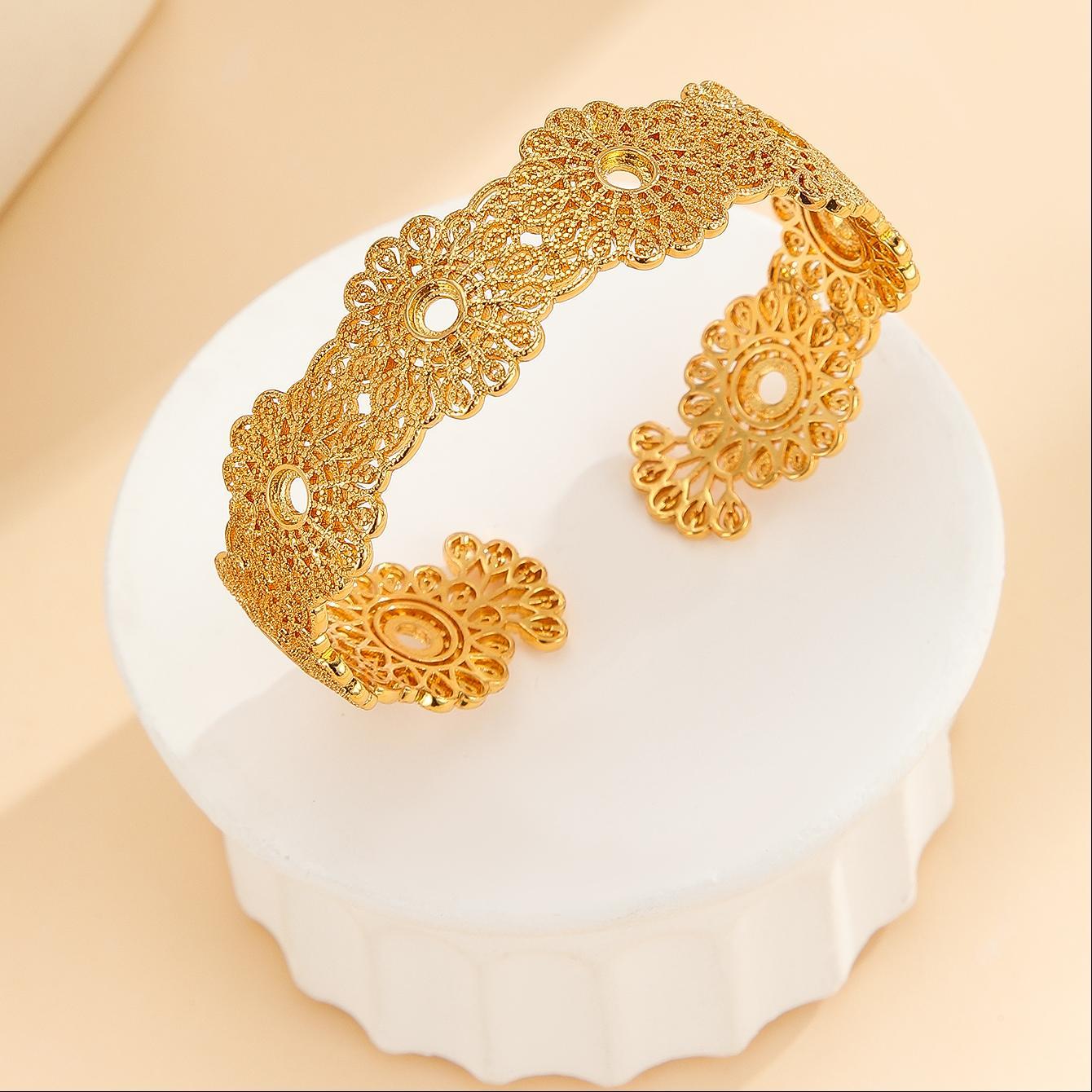Gold Bracelet Hollowed Out Lace Flower Design Wedding Gold Jewelry