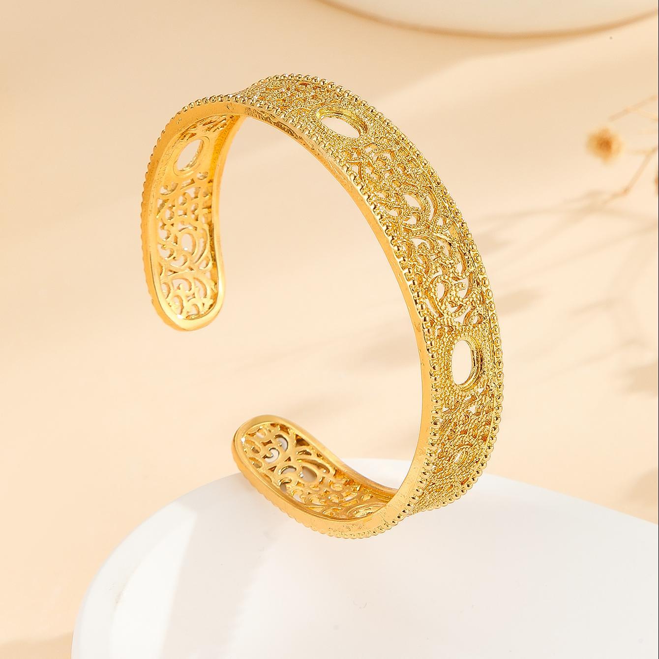 Gold Bracelet Hollowed Out Lace Flower Design Wedding Gold Jewelry