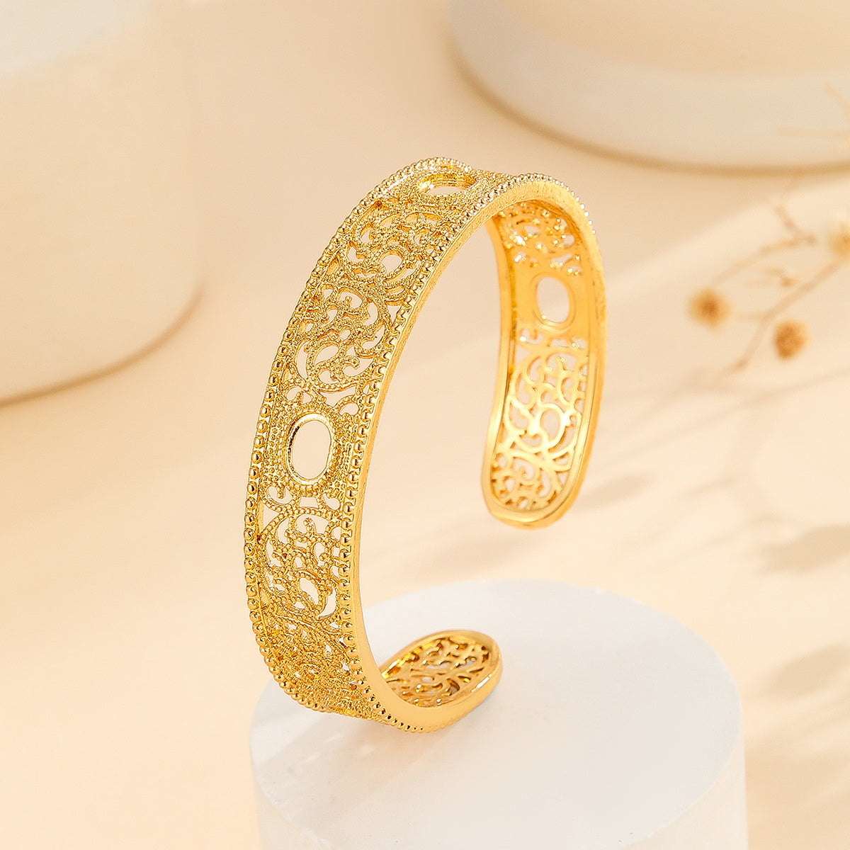 Gold Bracelet Hollowed Out Lace Flower Design Wedding Gold Jewelry