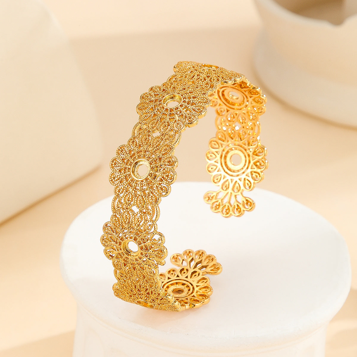 Gold Bracelet Hollowed Out Lace Flower Design Wedding Gold Jewelry