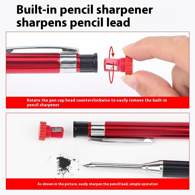 2 8mm Metal Long Head Deep Hole Carpenter's Pencil