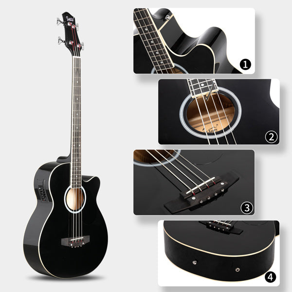 4 Strings With EQ, Rosewood Fingerboard Folk Bass, Black
