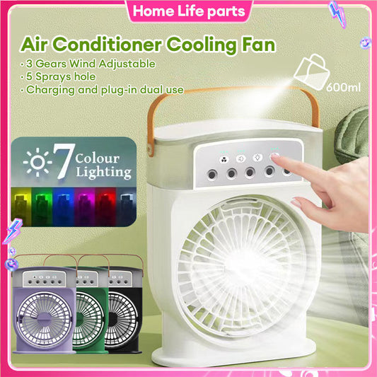 Air Conditioner Cooling Fan With 5 Sprays 7 Color Light 600ML Water Tank Spray Mist Air Cooler Humidifiers Portable USB