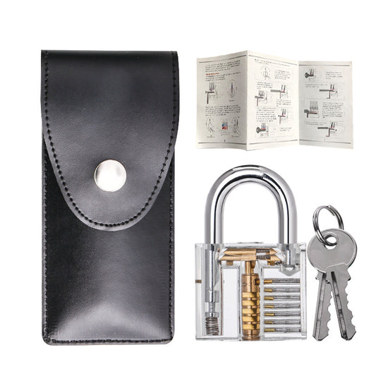 Locksmith Hand Tools Lock Pick Set Transparent Visible Cutaway Practice Padlock With Broken Key Removing Hooks 15pcs set