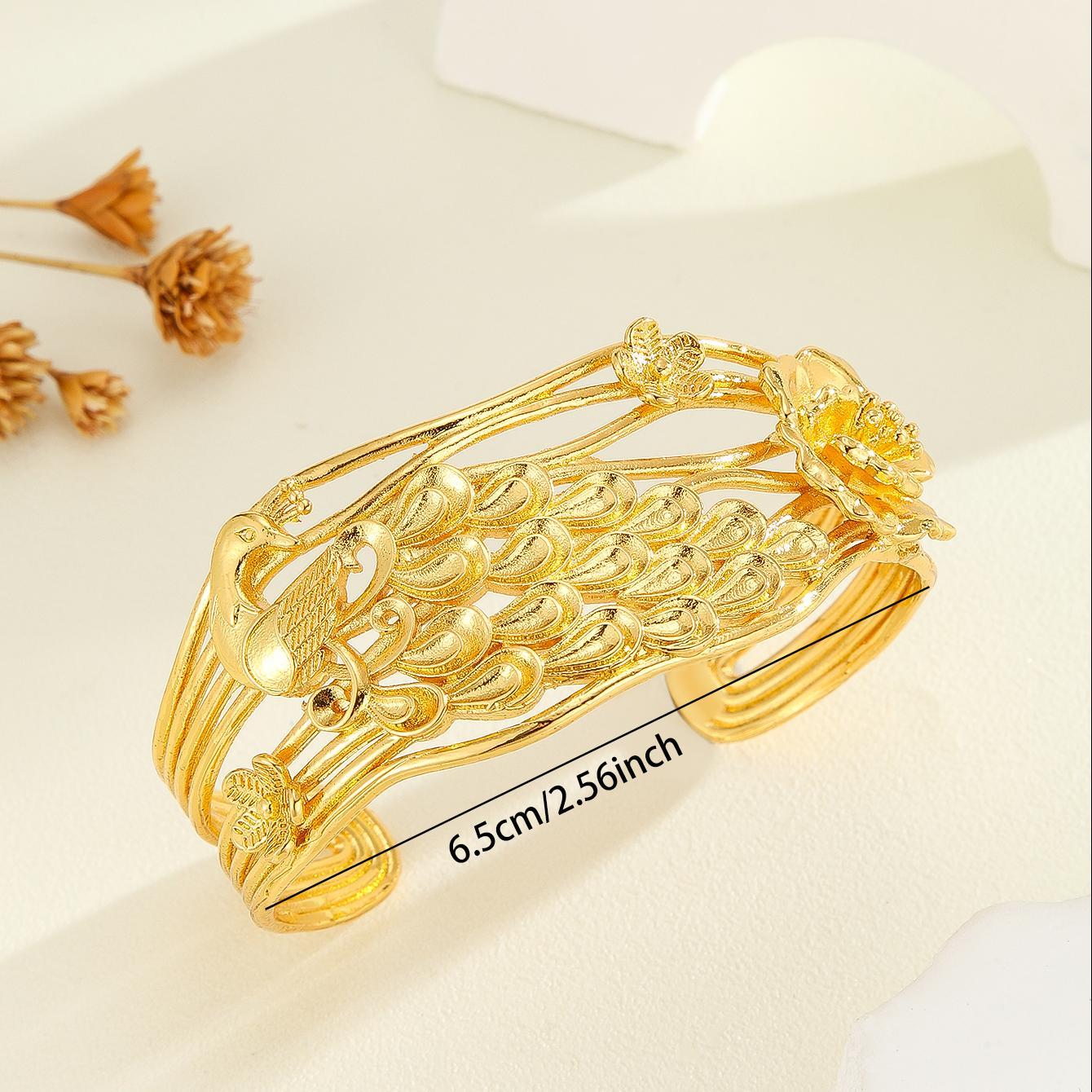 Gold Bracelet, Exquisite Peacock, Flower Patterned Bracelet