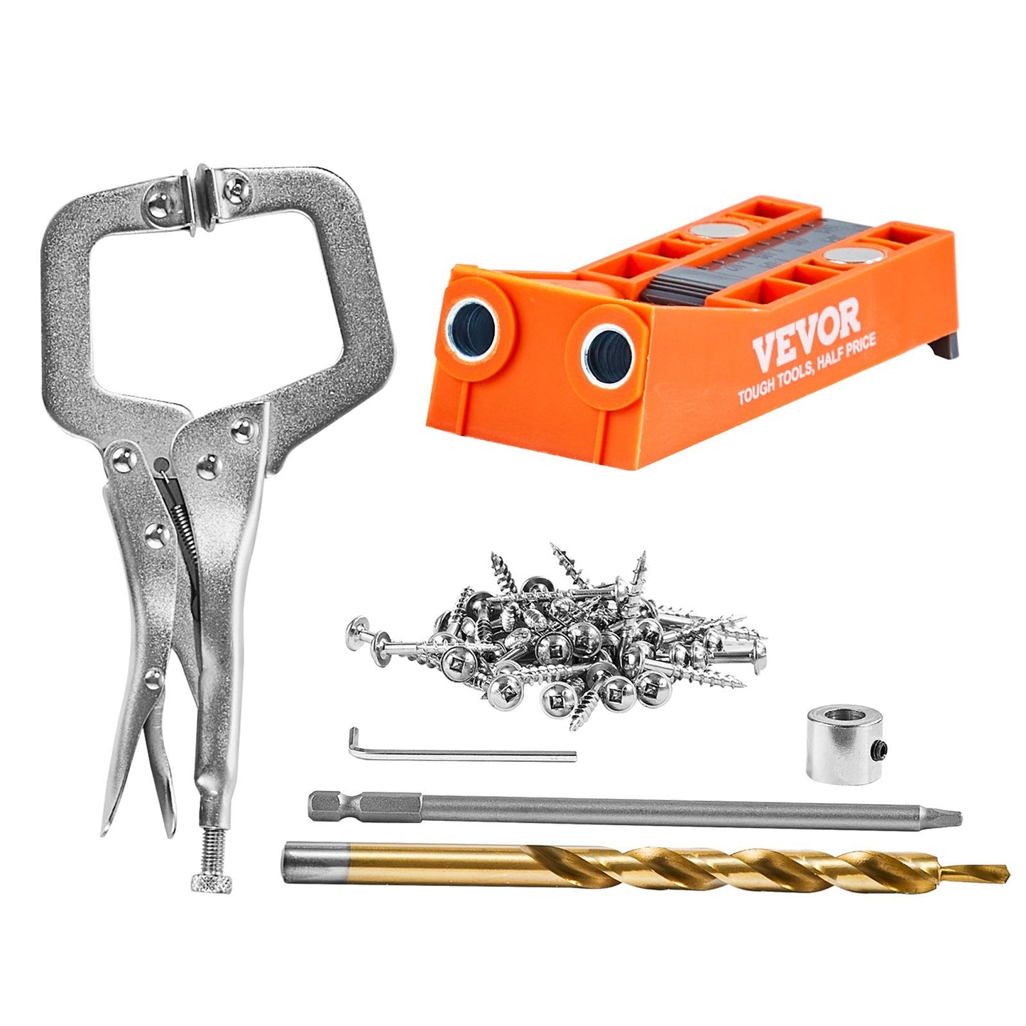 Pocket Hole Jig, 56 Pcs Mini Jig Pocket Hole System With 9C-clamp, Step Drill, Wrench, Square Drive Bit, Drill Stop Ring, And Screws, For DIY Carpentry Projects