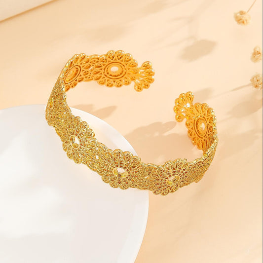Gold Bracelet Hollowed Out Lace Flower Design Wedding Gold Jewelry