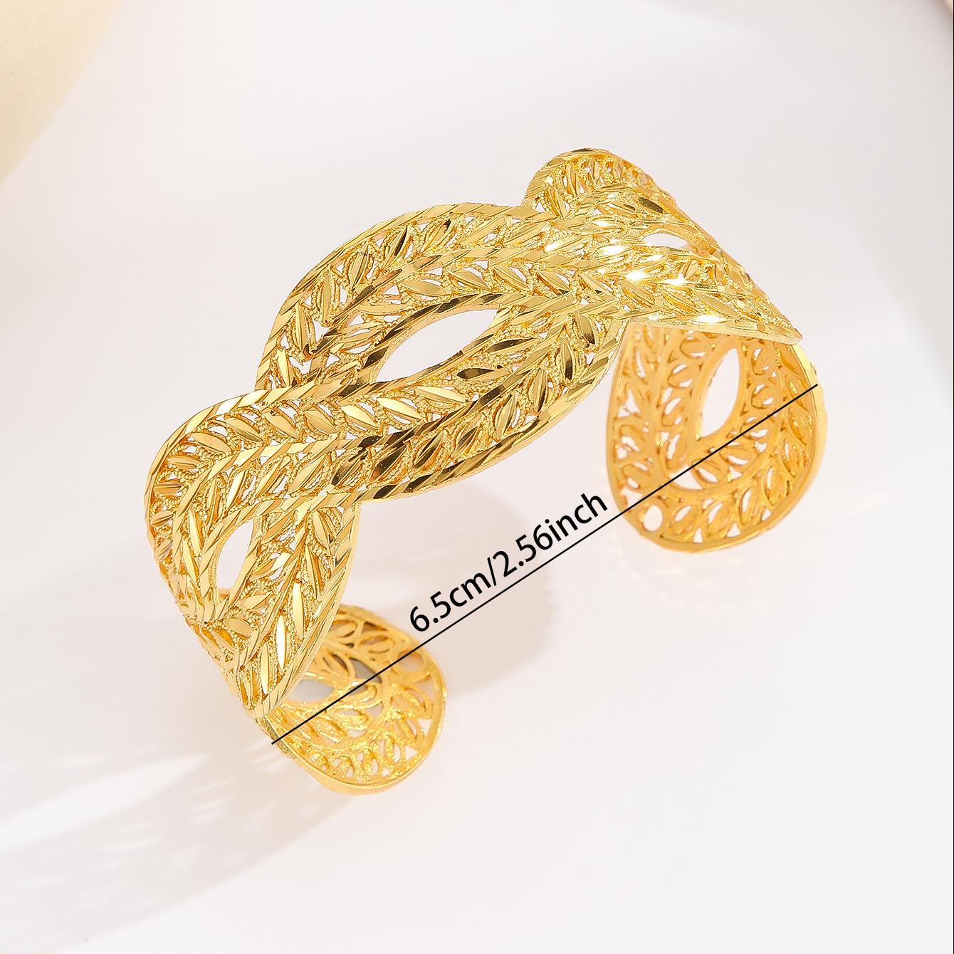 Plated 18K Gold Diamond Pattern Bracelet, Fried Dough Twists Rope Open Bracelet