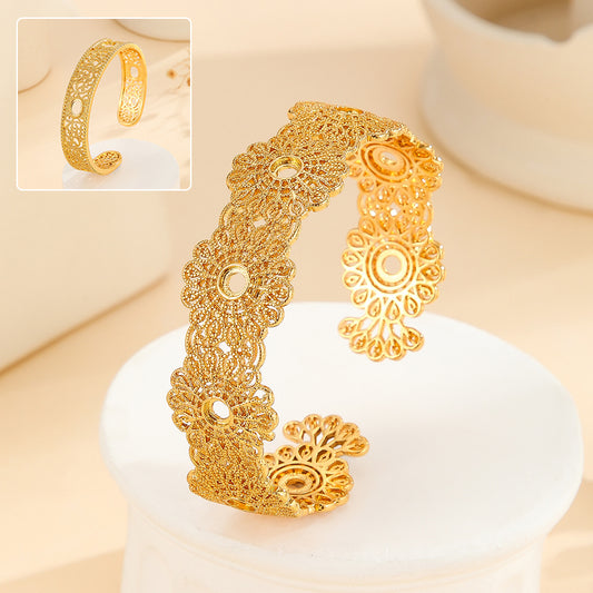 Gold Bracelet Hollowed Out Lace Flower Design Wedding Gold Jewelry