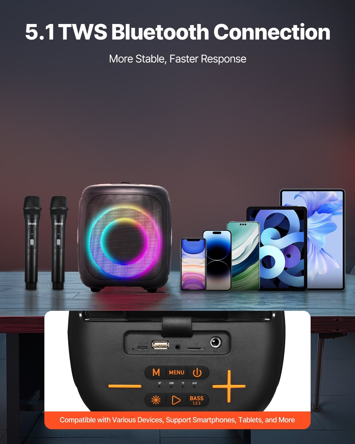 Karaoke Machine For Adults 4 In Portable Bluetooth Speaker 2 Wireless Microphone